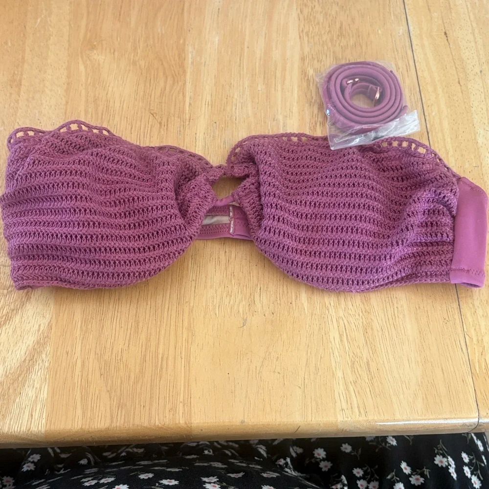 Shade & Shore Mauve crochet bando bikini with straps optional size 34 B
